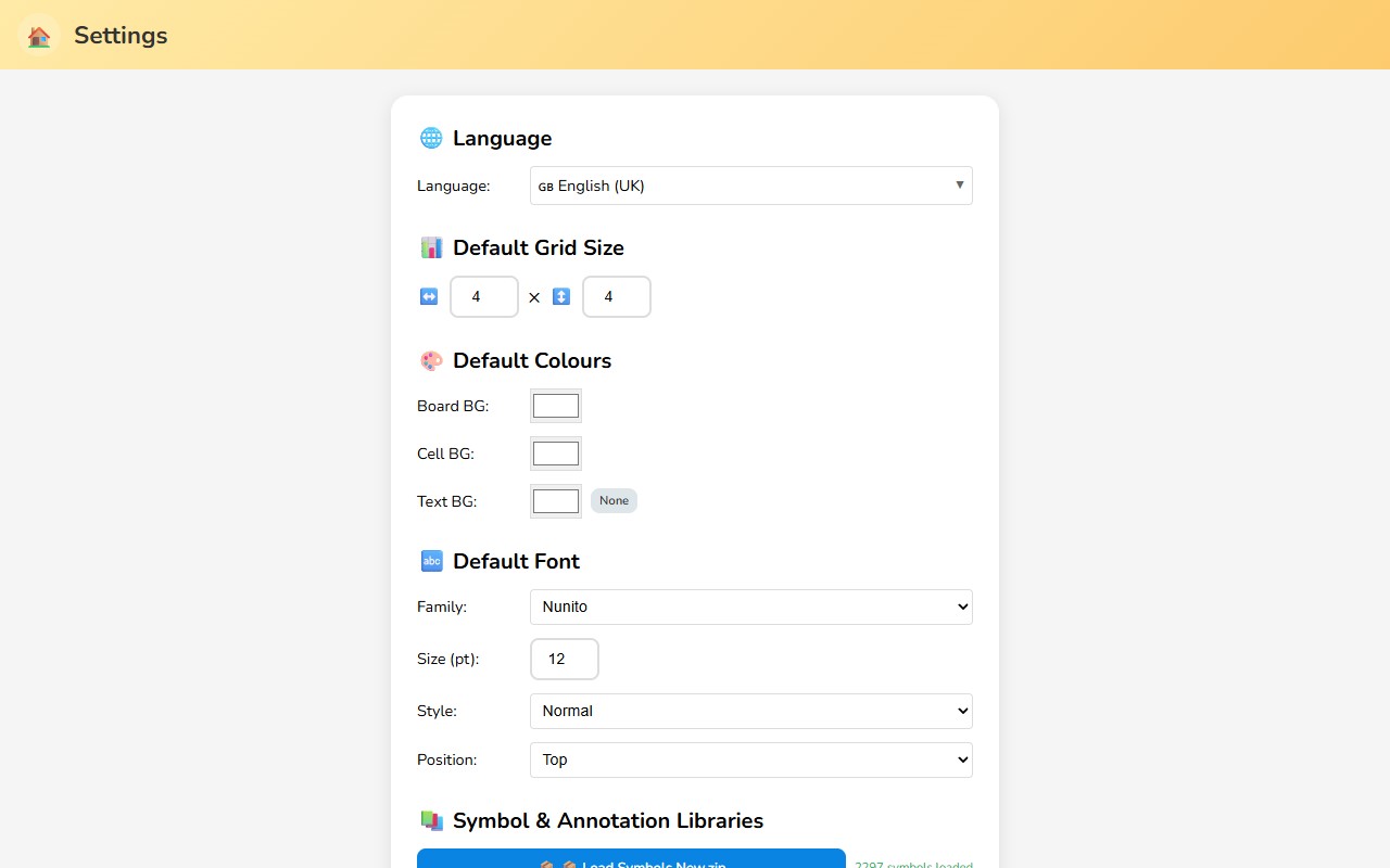 The Settings panel with all configuration options