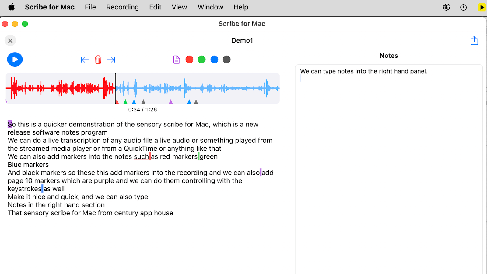 Sensory Scribe Playback Controls Screenshot