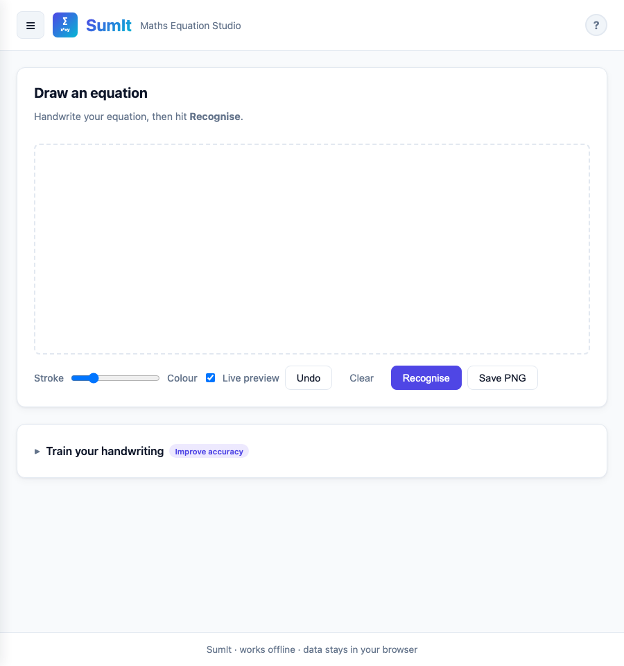 Draw tab with canvas and the Train your handwriting picker expanded.